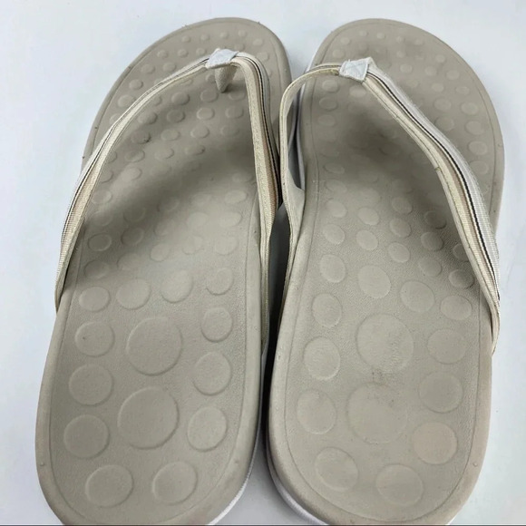 Orthaheel HIGH TIDE Beige Sand Tan Leather Fabric Flip Flop Sandals Women's 11 - Picture 4 of 5